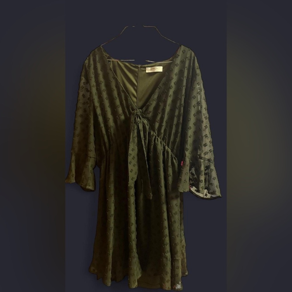 Dark Green Dress with Tie Front